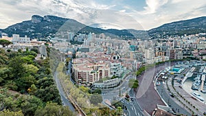 Panorama of Monte Carlo day to night timelapse from the observation deck in the village of Monaco near Port Hercules photo
