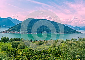 panorama of Montisola on Iseo lake photo