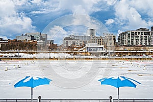 Panorama of the Montreal new condos on a cloudy sky in Montreal the Old Port