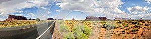 Panorama: Monument Valley scenic panorama on the road US Hwy 163 - Arizona, AZ