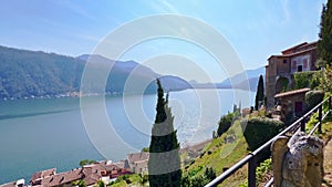 Panorama of Monumental Cemetery and Lake Lugano, Morcote, Switzerland