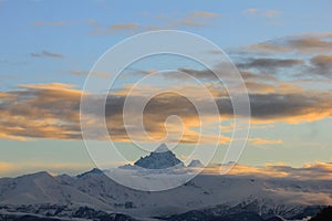 Panorama of the Monviso mountain with snow