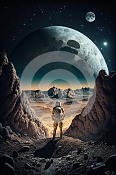 Panorama moon landscape panoorama. Generative Ai