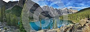 Panorama of Moraine Lake in Banff National Park. photo