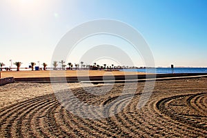 Panorama of the morning beach.