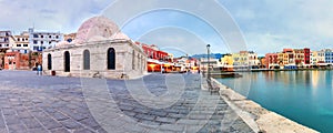 Panorama morning Venetian quay, Chania, Crete