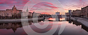 Panorama of Moskva River Embankment and White House in the Morning, Moscow, Russia