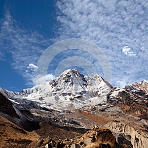 Panorama of mount Annapurna South in Nepal Himalayas