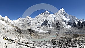 Panorama of Mount Everest  Nuptse and Khumbu Icefalls from Kala Patthar  Sagarmatha National Park  Nepal