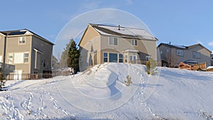 Panorama Mountain homes of Wasatch Mountains against blue sky on a sunny winter day