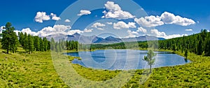 Panorama of mountain lake, Altai, Russia photo