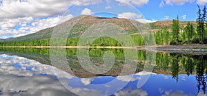 Panorama mountain lakes on the Putorana plateau.