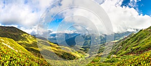 Panorama mountain landscape with blue sky and white clouds