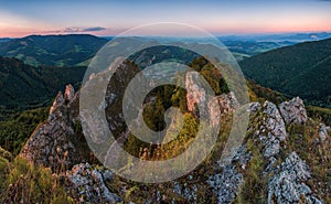 Panorama of mountain landscape at sunset, Slovakia, Vrsatec.