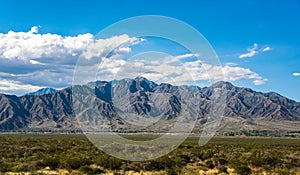 Panorama with mountain massif in the Argentine side of the Andes towards Mendoza