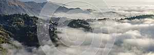 Panorama of the mountain sea of clouds and villages