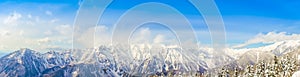 .Panorama of Mountain Snow Landscape with Blue Sky ,Japan