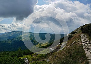 Panorama with a mountain trail - mountain view.