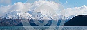 Panorama mountain view beautiful look out of lake wanaka winter