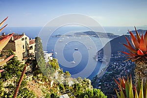 Panorama from the mountain of the village Eze to the sea