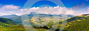 Panorama of mountainous rural area in autumn