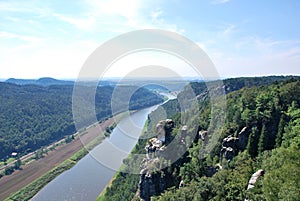 Panorama of the Mountains Elbsandsteingebirge and the Valley of the River Elbe, Saxony