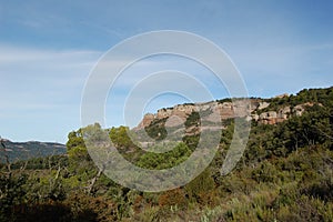 Panorama of the mountains and forests of El Valles in Catalonia photographed from the mount of La Mola next to Montserrat.