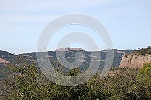 Panorama of the mountains and forests of El Valles in Catalonia photographed from the mount of La Mola next to Montserrat.