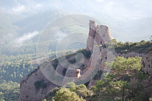 Panorama of the mountains and forests of El Valles in Catalonia photographed from the mount of La Mola next to Montserrat.