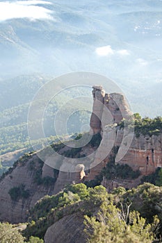 Panorama of the mountains and forests of El Valles in Catalonia photographed from the mount of La Mola next to Montserrat.