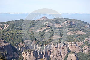 Panorama of the mountains and forests of El Valles in Catalonia photographed from the mount of La Mola next to Montserrat.