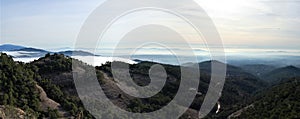 Panorama of the mountains and forests of El Valles in Catalonia photographed from the mount of La Mola next to Montserrat.