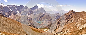 Panorama of the mountains. Lake Kulikolon. Pamir, Tajikistan. HDR