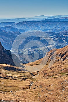 Panorama, mountains landscape in the Carpathians with mountaintrail in the foreground