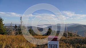 Panorama of mountains on the national border. horizontal