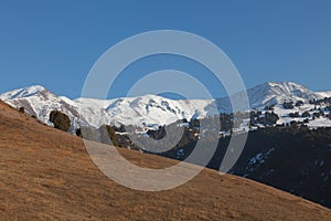 Panorama of the mountains: The Tien Shan Mountains in the evening