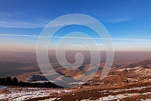 Panorama of the mountains: The Tien Shan Mountains in the evening