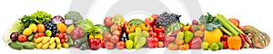 Panorama of multicolored fruits and vegetables isolated on white photo