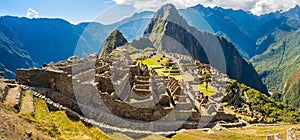Panorama of Mysterious city - Machu Picchu, Peru,South America. The Incan ruins. photo