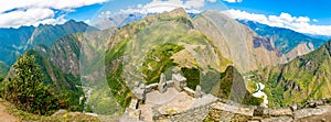 Panorama of Mysterious city - Machu Picchu, Peru,South America. The Incan ruins and terrace.