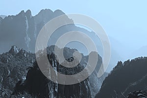 Panorama of the mystic Yellow Mountains at dawn, Huang Shan, China