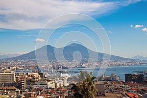 Panorama of Naples, Italy with view of Mount Vesuvius