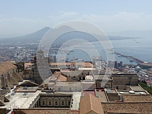 Panorama of Naples seen from above in Italy.