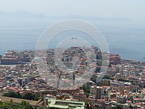 Panorama of Naples seen from above in Italy.