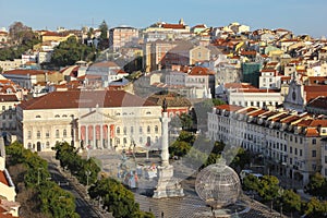 Panorama. The National Teather and Rossio square. Lisbon. Portugal