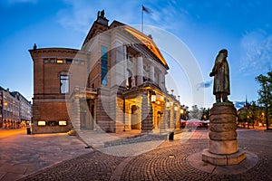 Panorama of National Theater and Henrik Ibsen Statue in the Even photo