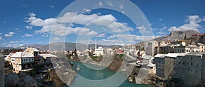 Panorama of Neretva River in Mostar Old Town