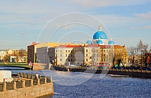 Panorama of Neva Embankment of St. Petersburg.