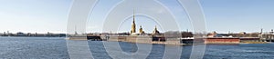 Panorama of the Neva river and the Peter and Paul Fortress. Saint-Petersburg, Russia