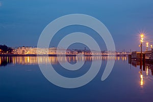 Panorama of the Neva river with the promenade des Anglais and the building of the Senate and Synod